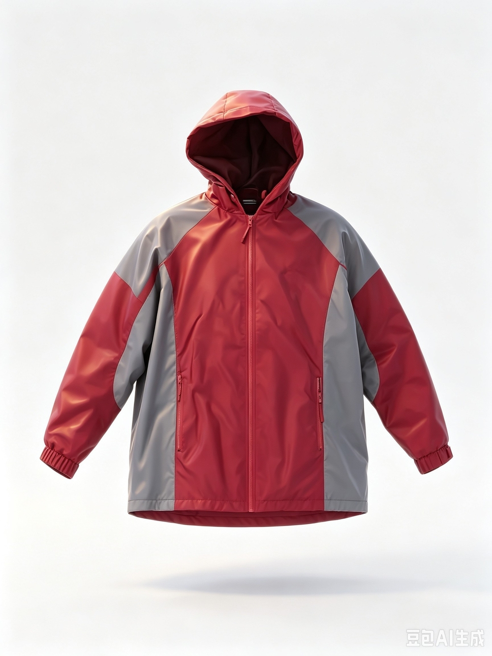 Men  Red and Gray Hooded Waterproof Jacket
